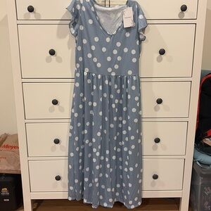 Dusty Blue Polkadot dress